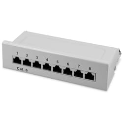 Cat6 Patch Panel - Shielded Distributor Distribution Bay Field for Cat 6 Cable Network with Ground Wire in Grey - 8 Port