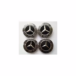 MERCEDES BENZ WHEEL CENTRE CAPS 75MM BADGES BLACK HUB EMBLEM 4 PC