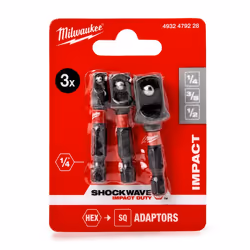 Square Adapter Bit Set; MILWAUKEE; 3 1/2, 1/4, 3/8 Tool Steel