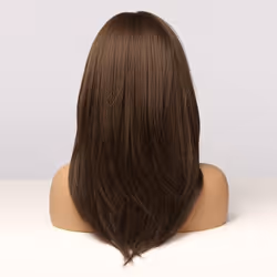 ALAN EATON Synthetic Wig for Black Women Girl Natural Medium Wavy Dark Brown Wig With Bangs Cosplay Party Heat Resistant Hair