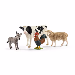 Schleich FARM WORLD - Starter Set includes 4 x Collectible Toy Farm Animals Cow Sheep Donkey Foal and Rooster Farm Animal ...