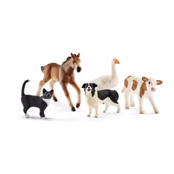 Schleich Farm World Realistic Farm Animal Figurines - 5pc Kids Educational Farm Barn Toys with Realistic Horse Cow Cat Dog ...