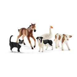 Schleich Farm World Realistic Farm Animal Figurines - 5pc Kids Educational Farm Barn Toys with Realistic Horse  Cow  Cat  Dog  and Goose  Farm Adventu