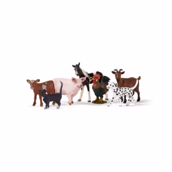 Schleich Farm World 7Piece Farm Animal Gift Set Including Dalmatian Cat Pig Goat Rooster Texas Longhorn Calf and Pinto F ...