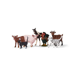 Schleich Farm World 7Piece Farm Animal Gift Set Including Dalmatian  Cat  Pig  Goat  Rooster  Texas Longhorn Calf and Pinto Foal Animal Toys
