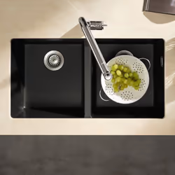 Hansgrohe S51 Kitchen Sink Double Bowl Graphite Black Undermount SilicaTec 820mm