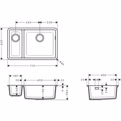 Hansgrohe S51 Kitchen Sink 1.5 Bowl Graphite Black Undermount SilicaTec 710mm