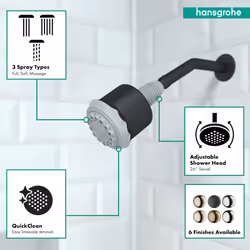 hansgrohe Clubmaster 4-inch Easy Clean Easy Install Showerhead Modern 3-Spray Full  Pulsating Massage  Soft spray with QuickClean in Matte Black  2849