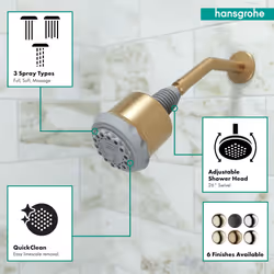 hansgrohe Clubmaster 4inch Easy Clean Easy Install Showerhead Modern 3Spray Full  Pulsating Massage  Soft spray with QuickClean in Brushed Bronze  284