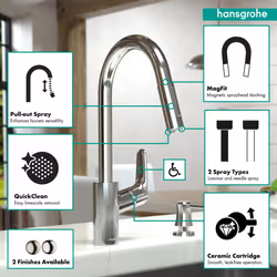 hansgrohe Focus Black High Arc Kitchen Faucet  Kitchen Faucets with Pull Down Sprayer  Faucet for Kitchen Sink  Magnetic Docking Spray Head  Matte Bla