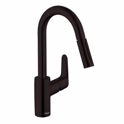 hansgrohe Focus Black Bar Kitchen Faucet Kitchen Faucets with Pull Down Sprayer Faucet for Kitchen Sink Magnetic Docking S ...