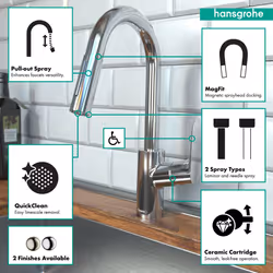 hansgrohe Focus Black Bar Kitchen Faucet  Kitchen Faucets with Pull Down Sprayer  Faucet for Kitchen Sink  Magnetic Docking Spray Head  Matte Black 04