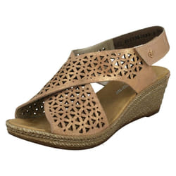 ) Ladies Rieker Wedged Heel Slingback Sandals 62484 - UK 6.5, Rosa (Pink