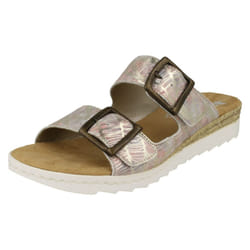 Ladies Rieker Buckle Detailed Mule Sandals 63094 - UK 4, Multi