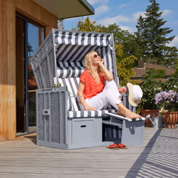 TecTake 403907 beach chair Grey, White Plastic, Polyester, Textile, Wood Lying/Sitting
