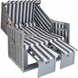 TecTake 403907 beach chair Grey, White Plastic, Polyester, Textile, Wood Lying/Sitting