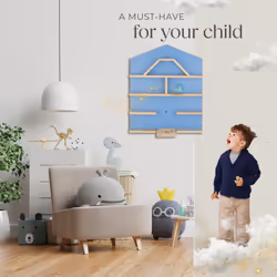 Floating Shelf Tonies Wall House Shaped Narrow Shelving Unit Childrens Toys - blue - Additional view 8