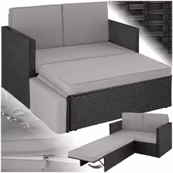 Sofa Corner Garden Furniture Rattan Set Outdoor Patio Sun Lounger Chairs - black/grey