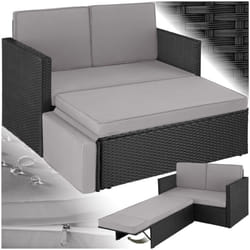 Sofa Corner Garden Furniture Rattan Set Outdoor Patio Sun Lounger Chairs - black/grey