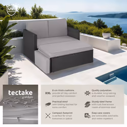 Sofa Corner Garden Furniture Rattan Set Outdoor Patio Sun Lounger Chairs - black/grey