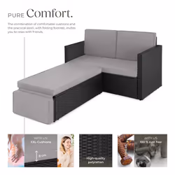 Sofa Corner Garden Furniture Rattan Set Outdoor Patio Sun Lounger Chairs - black/grey