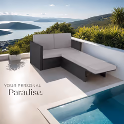 Sofa Corner Garden Furniture Rattan Set Outdoor Patio Sun Lounger Chairs - black/grey - Additional view 8