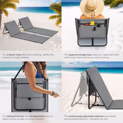 Sun Lounger Mina - set of 2 - padded backrest, foldable, with shoulder strap & storage bag - Additional view 4