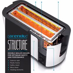 arendo - Frukost 4 slice long slot toaster - double wall housing â with warming rack â 6 browning settings â auto bread...