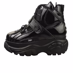 Buffalo Calf Leather Patent Womens Platform Boots in Black - 7