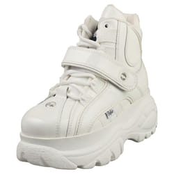 Buffalo Calf Leather Patent Womens Platform Boots in White - 6.5