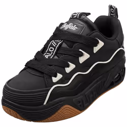 Buffalo Hero Skate Vegan Womens Platform Trainers in Black White - 6.5