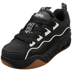 Buffalo Hero Skate Vegan Womens Platform Trainers in Black White - 6.5