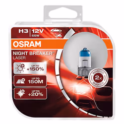 Light Bulbs; OSRAM; NIGHT BREAKER LASER next Generation; H3 12 55 PK22s 3950 Halogen; for BMW, SKODA, VAUXHALL, VOLKSWAGEN, A ...