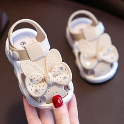 Girls Sandals Flowers Bow Knot Sweet Soft Children's Beach Shoes Kids Summer Bow Knot Sandals Princess Fashion Cute High Quality - beige, 25