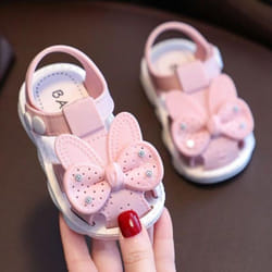 Girls Sandals Flowers Bow Knot Sweet Soft Children's Beach Shoes Kids Summer Bow Knot Sandals Princess Fashion Cute High Quality - pink, 22