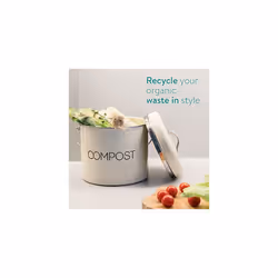 Metal Compost Caddy Bin 3 Litre Kitchen Composting Bucket with Charcoal Filters and Lid for Indoor Organic Food Waste Recycling Cream