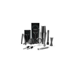 Navaris Cocktail Mixing Set (11 Pieces) - Stainless Steel Cocktail Shaker Set w/Boston Shaker, Strainers, Muddler, Home Bar Accessories - Dark Grey