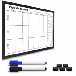 Magnetic Weekly Planner Whiteboard - Dry Wipe White Board Calendar with 7-Day Week Plan for Wall - Includes 2 Pens and 5 Magn ...