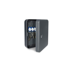 Navaris Key Cabinet for 48 Keys - Wall Mounted Key Box with Hooks to Hang Fobs, Rings, Tags - Locking Metal Safe with Space for Labels - Anthracite