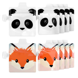 Reusable Baby Food Pouches (Set of 10) - 120ml Refillable Squeeze Pouch Pack - Easy to Fill with Puree for Weaning Babies - Fox and Panda