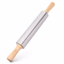 Navaris Stainless Steel Rolling Pin - 17 Non Stick Metal Roller with Wood Handles for Baking, cooking, cookies, Biscuits, Piz ...