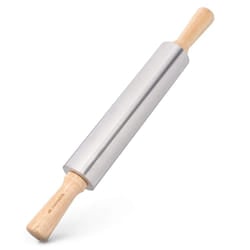 Navaris Stainless Steel Rolling Pin - 17 Non Stick Metal Roller with Wood Handles for Baking, cooking, cookies, Biscuits, Pizzas, Dough, Pastry