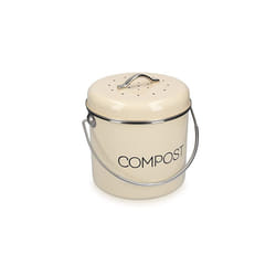 Metal Compost Caddy Bin - 5 Litre Kitchen Composting Bucket with Charcoal Filter and Lid for Indoor Organic Food Waste Recycling - Cream