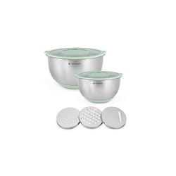 Navaris Stainless Steel Mixing Bowls and Graters - Set of 2 Mixing Bowls w/Lids 3 Graters - 1.4, 4.7L Baking Bowls with 3 Types of Graters -