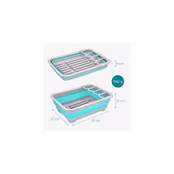 Collapsible Dish Drainer - Foldable Portable Dish Rack for Drying Plates, Dishes, Cutlery - Folding Camping Drainer for Caravans - Grey/Blue