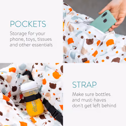 Baby Shopping Trolley Cover - Seat Liner and Handle Protector for Carts and High Chairs - with Clear Phone Pocket for