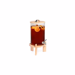 Glass Drinks Dispenser with Tap - 7 Litre Drink Jar with Spigot, Lid and Beechwood Stand for Hot or Cold Beverages, Ice Water ...