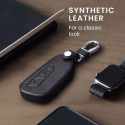Key Cover Compatible with VW Golf 8 3 Button Car Key - Faux Leather Car Key Fob Protector - Black
