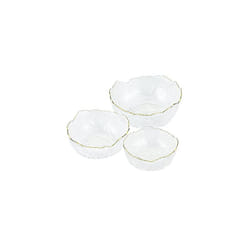 Navaris Glass Serving Bowls - Set of 3 Gold Edge Tempered Glass Dessert Bowl Dishes for Ice Cream, Jelly, Fruit, Hot, Cold Food- Small, Medium, L
