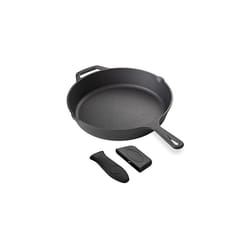 Navaris Cast Iron Skillet - Pre-Seasoned Cast Iron Frying Pan Skillet for Oven, Stove, Campfire Cooking - 30 cm / 12 Inch w/Silicone Covers